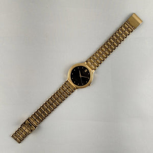 I Like Mikes Mid Century Modern Watches Seiko Gold Tone Men's Watch, Black Dial, Bracelet Strap