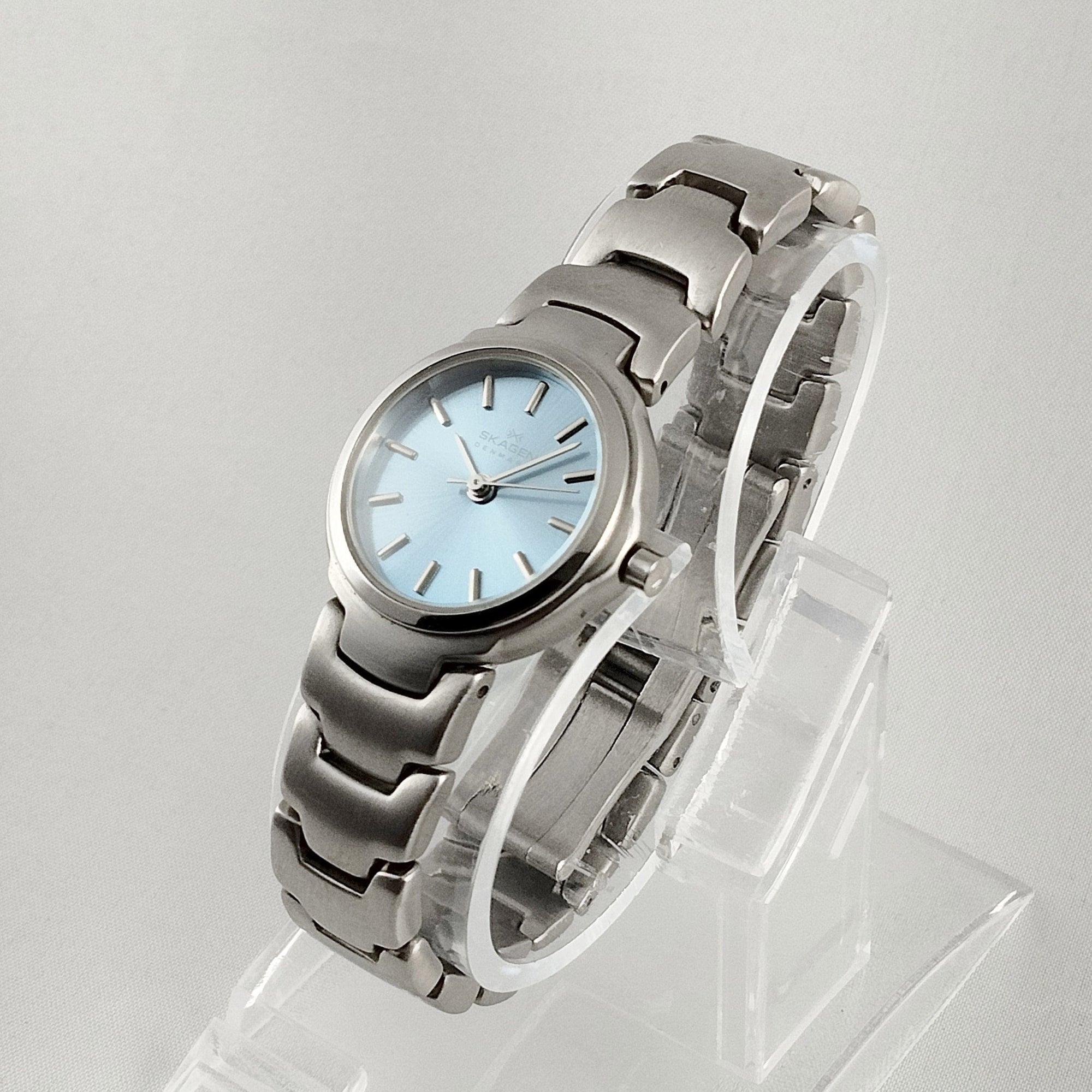 I Like Mikes Mid Century Modern Watches Skagen Women's Stainless Steel Watch, Light Blue Dial, Bracelet Strap