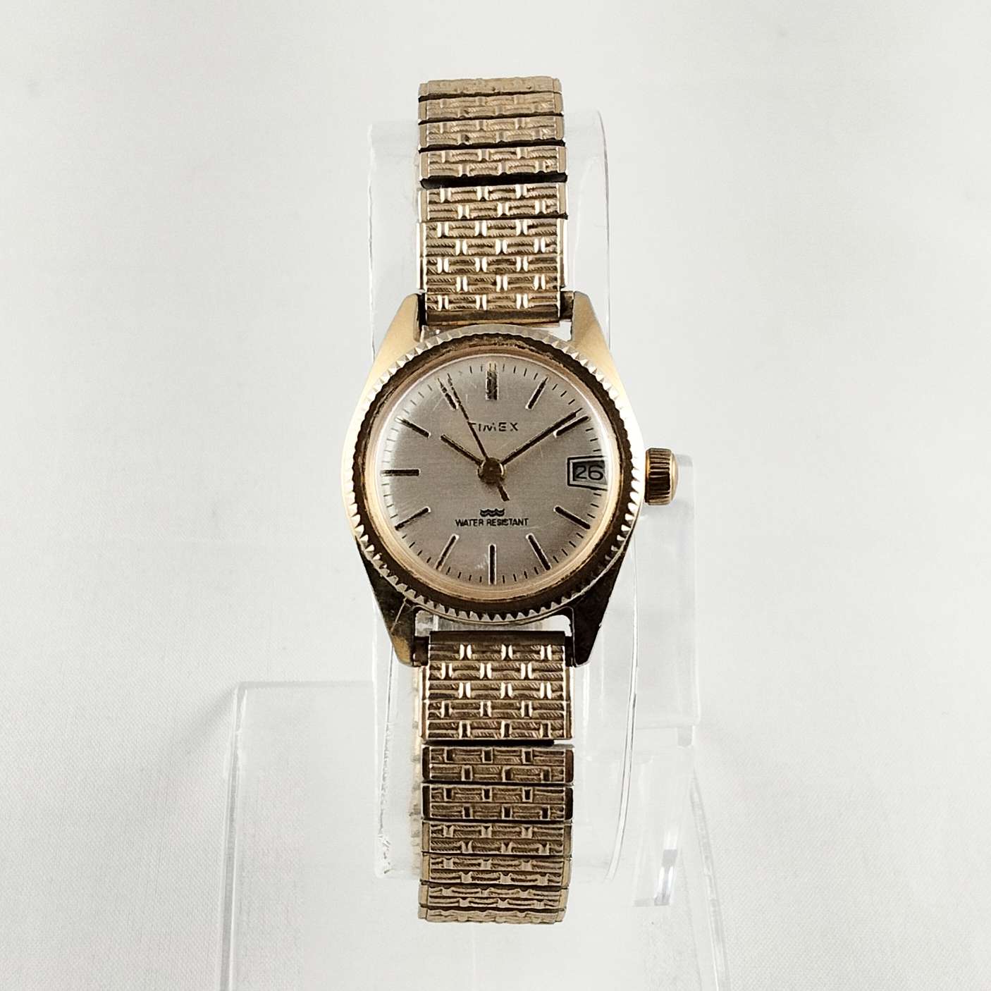 Timex Unisex Gold Tone Watch, Textured Stretch Strap