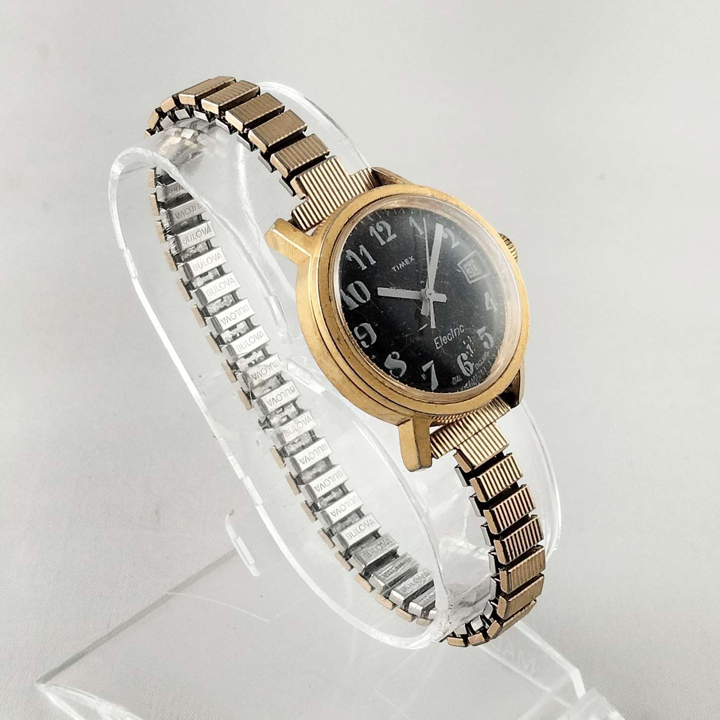 Timex Unisex Gold Tone Watch, Black Dial, Thin Stretch Strap