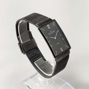 Skagen Men's Stainless Steel Watch, Black Rectangular Dial, Mesh Strap