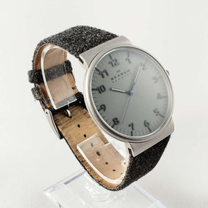 Skagen Men's Stainless Steel Watch, Gray Dial, Wool Leather Strap