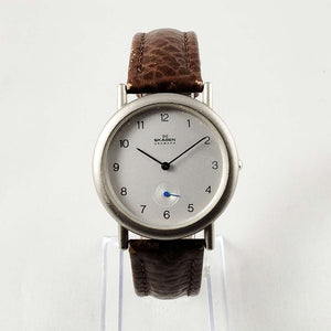 Skagen Men's Stainless Steel Watch, White Dial, Brown Leather Strap