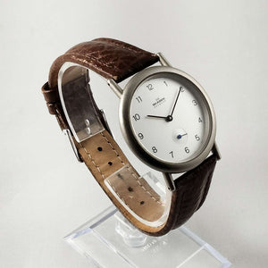 Skagen Men's Stainless Steel Watch, White Dial, Brown Leather Strap