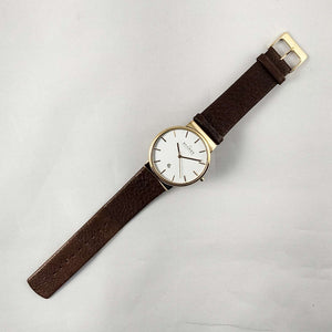 Skagen Men's Oversized Stainless Steel Watch, White Dial, Gold Tone Details, Brown Leather Strap