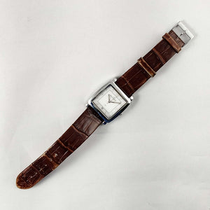 Skagen Men's Stainless Steel Watch, White Square Dial, Brown Leather Strap