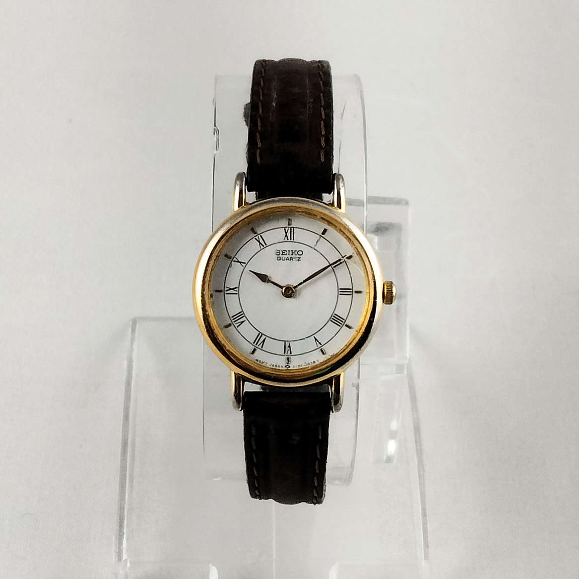 Seiko Women's Watch, White Dial, Brown Leather Strap