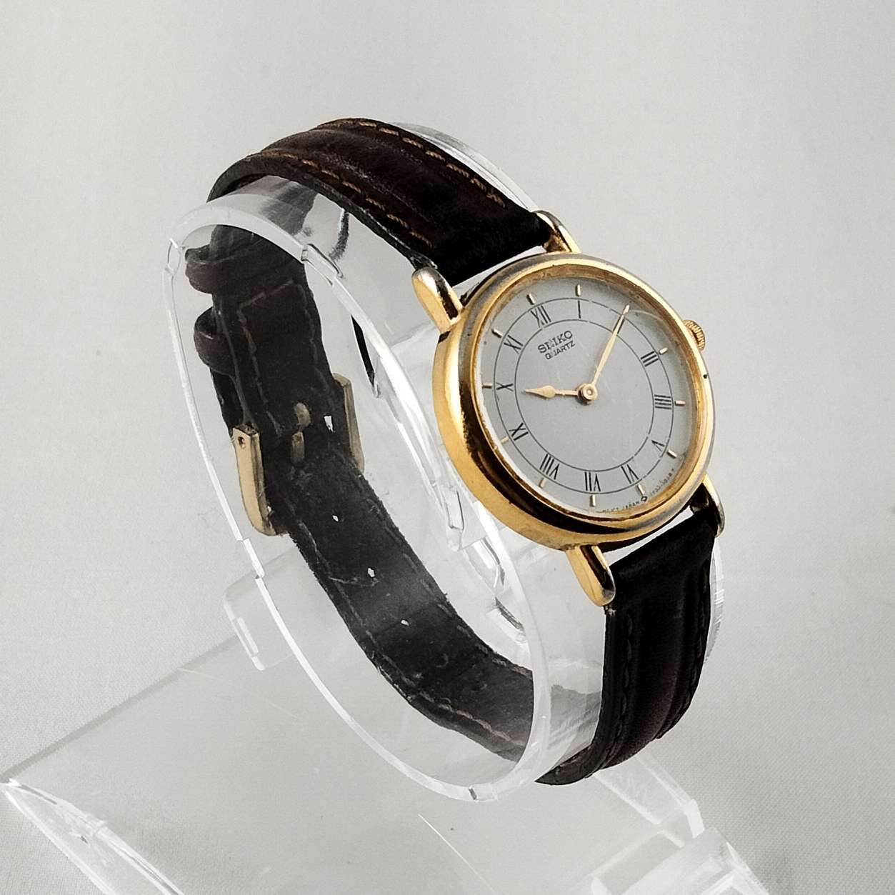 Seiko Women's Watch, White Dial, Brown Leather Strap