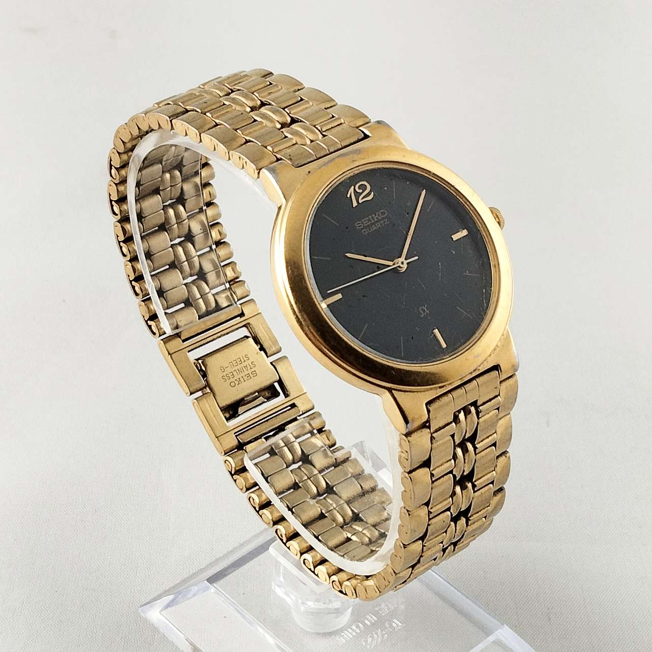 Seiko Unisex Watch Black and Gold Tone Bracelet Strap I Like Mikes Mid Century Modern