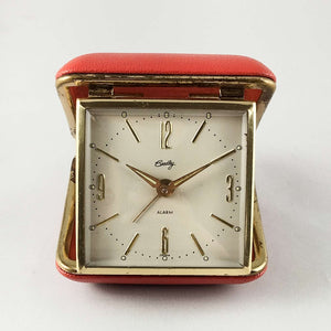 Bradley Wind Up Travel Clock, Red Pebbled Leather