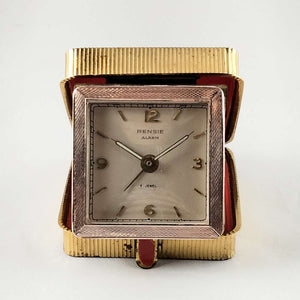 Rensie Wind Up Travel Alarm Clock, Red and Gold Tone Case