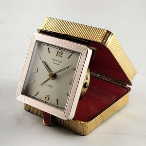 Rensie Wind Up Travel Alarm Clock, Red and Gold Tone Case