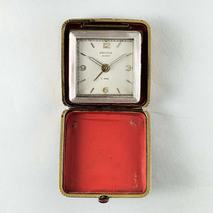 Rensie Wind Up Travel Alarm Clock, Red and Gold Tone Case