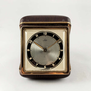 Lux Wind Up Travel Clock, Brown Leather Case