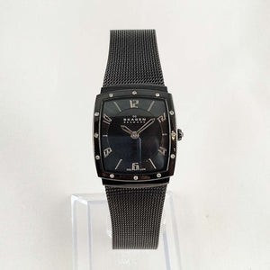 Skagen Unisex Watch, Black Mother of Pearl Dial with Jewel Details, Black Mesh Strap