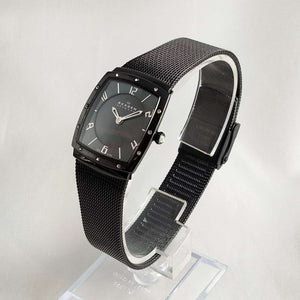 Skagen Unisex Watch, Black Mother of Pearl Dial with Jewel Details, Black Mesh Strap