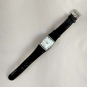 Skagen Unisex Watch, Mother of Pearl Dial with Jewel Details, Black Genuine Patent Leather Strap