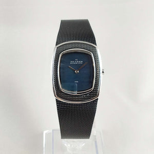Skagen Women's Watch, Oval Mother of Pearl Dial, Black Mesh Strap