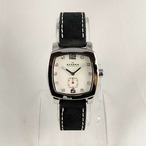 Skagen Unisex Watch, Mother of Pearl Dial with Jewel Hour Markers, Black Suede Strap
