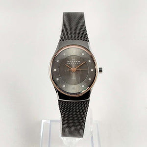Skagen Women's Watch, Dark Gray Dial and Mesh Strap, Rose Gold Tone Accents