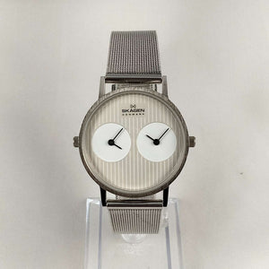 Skagen Men's Watch, Dual Time, Off-White Dial with Vertical Stripes