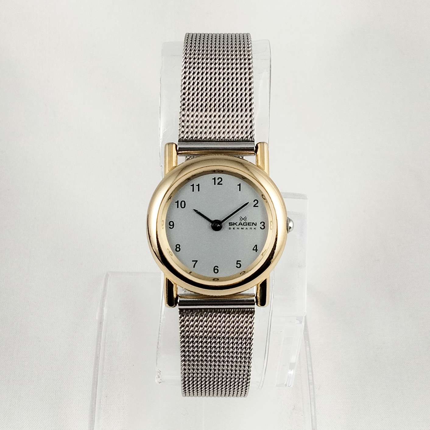 Skagen Unisex Watch, Gold Tone Bezel, Mesh Strap