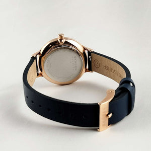 Skagen Unisex Watch, Mother of Pearl Dial, Rose Gold Tone Details, Navy Genuine Leather Strap