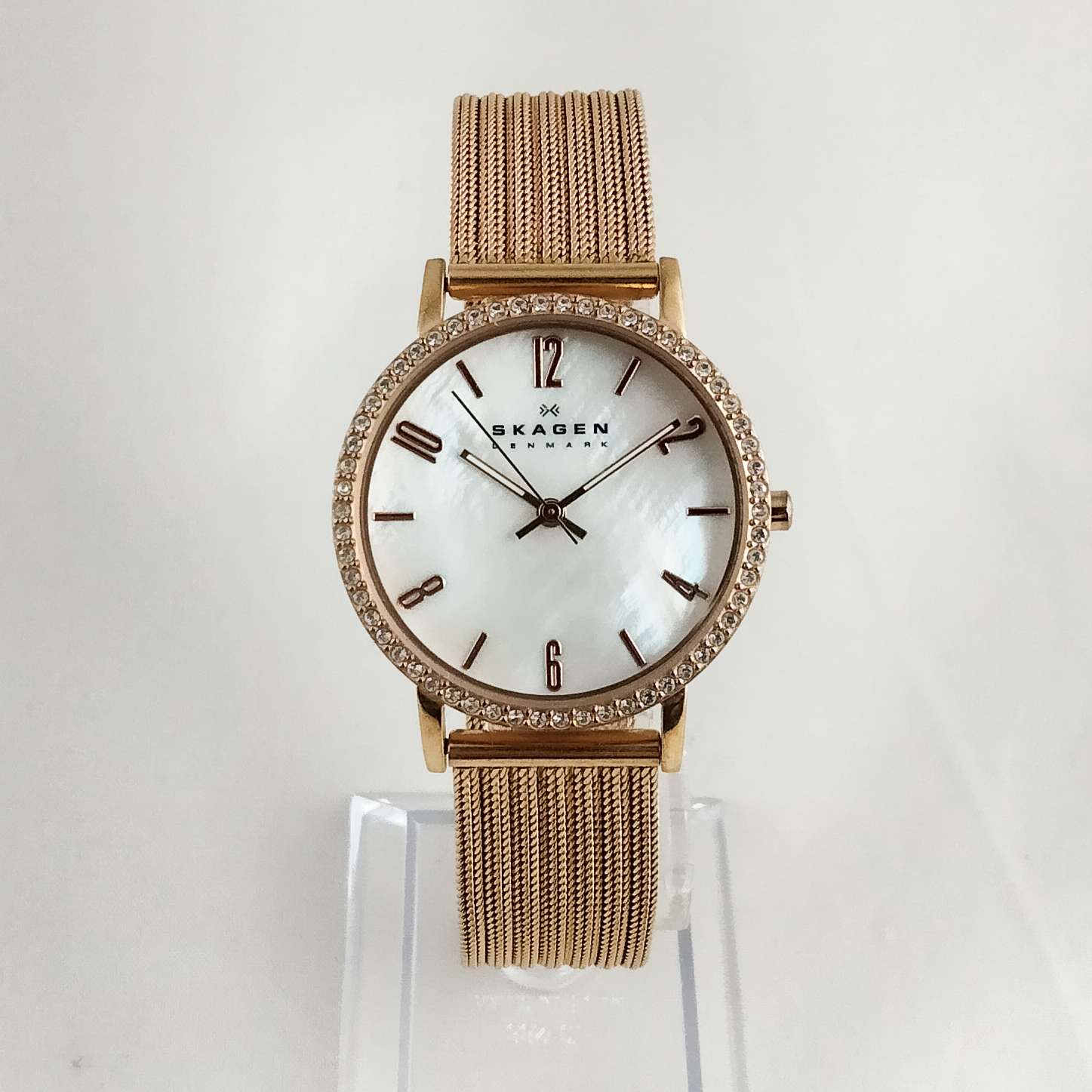 Skagen Women's Oversized Watch, Mother of Pearl Dial, Rose Gold Tone Details, Mesh Strap