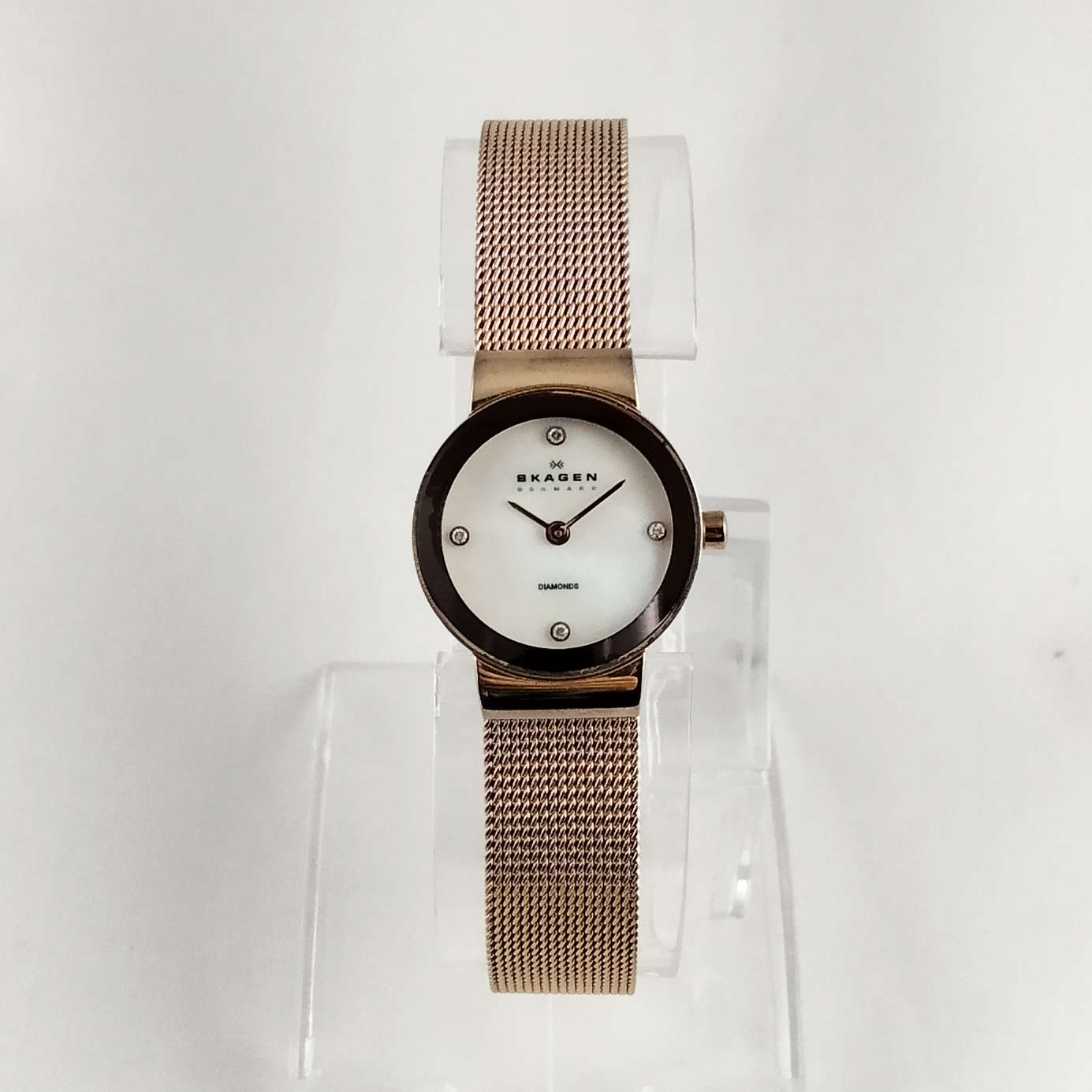 Skagen Petite Women's Watch, Mother of Pearl Dial, Rose Gold Tone Details, Mesh Strap