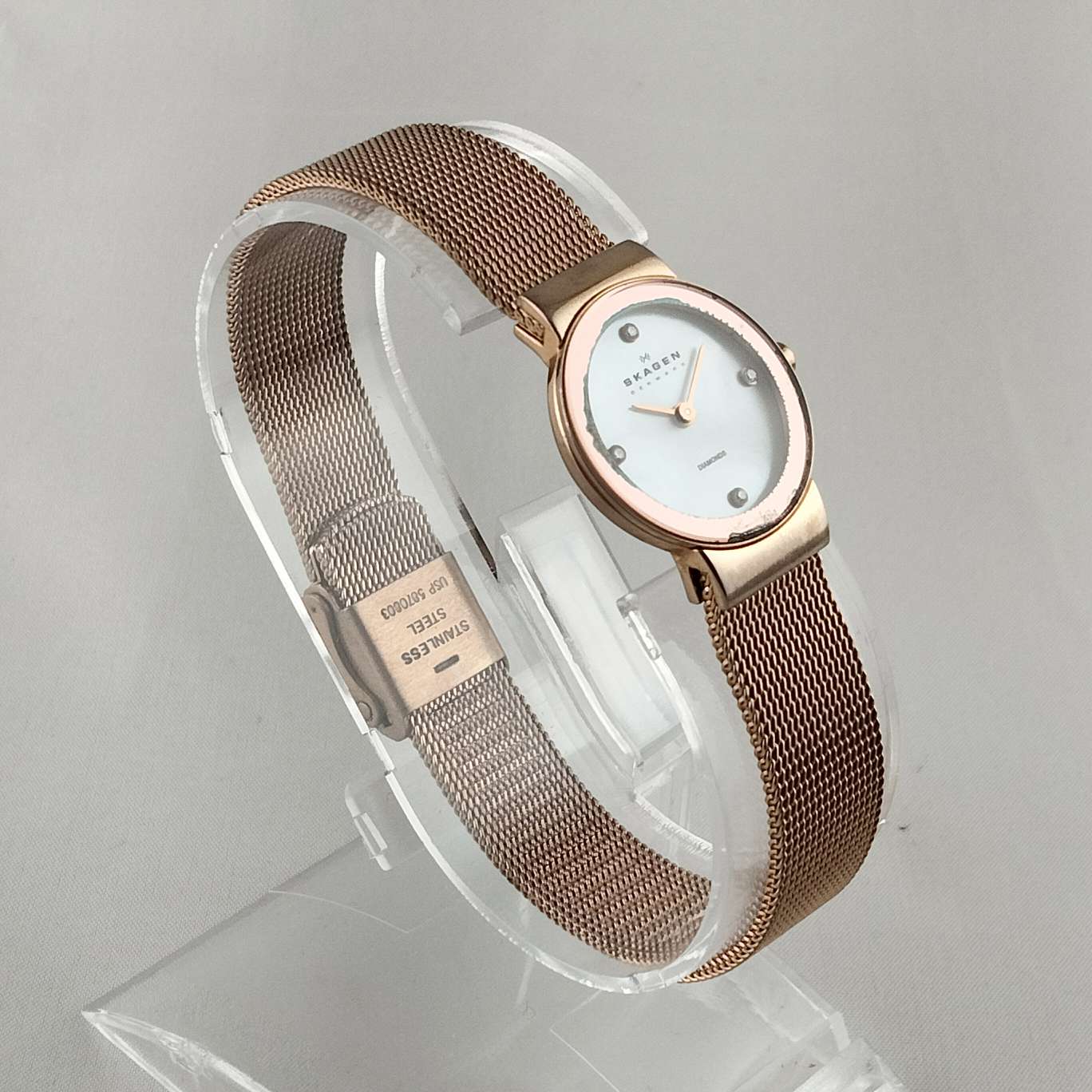 Skagen Petite Women's Watch, Mother of Pearl Dial, Rose Gold Tone Details, Mesh Strap