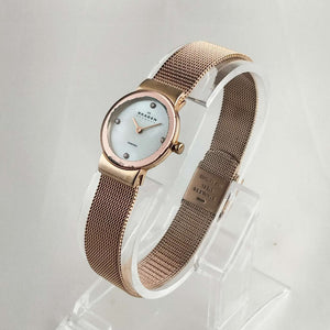 Skagen Petite Women's Watch, Mother of Pearl Dial, Rose Gold Tone Details, Mesh Strap