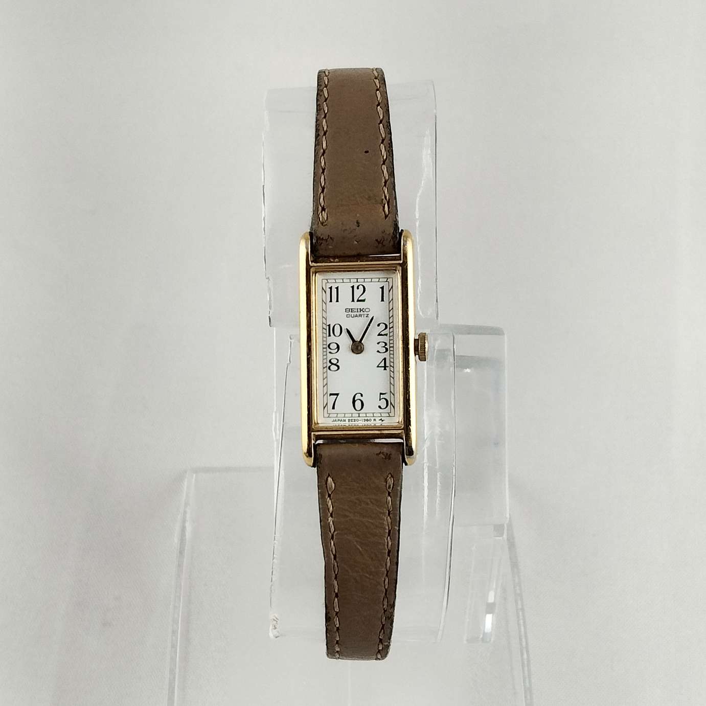 Seiko Women's Watch, Thin Rectangular Dial, Brown Leather Strap