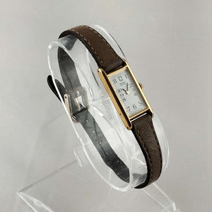 Seiko Women's Watch, Thin Rectangular Dial, Brown Leather Strap