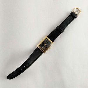 Seiko Women's Watch, Black Rectangular Dial, Black Leather Strap