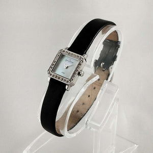 Skagen Women's Petite Watch, Mother of Pearl Dial, Black Genuine Leather Strap