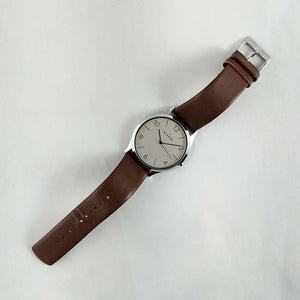 Skagen Oversized Watch, Light Grey Dial, Brown Genuine Leather Strap