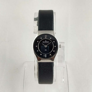 Skagen Women's Watch, Jewel Details, Black Genuine Leather Strap