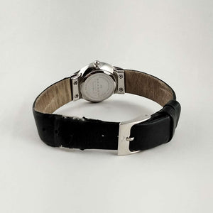 Skagen Women's Watch, Jewel Details, Black Genuine Leather Strap