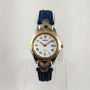 Seiko Unisex Watch, White Dial, Blue and Black Leather Strap