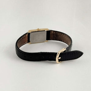 Seiko Unisex Watch, Gold Tone Details, Black Textured Leather Strap