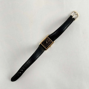Seiko Unisex Watch, Gold Tone Details, Black Textured Leather Strap