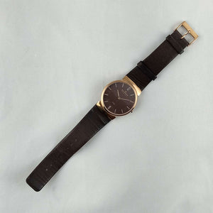 Skagen Oversized Watch, Rose Gold Tone Details, Genuine Leather Strap