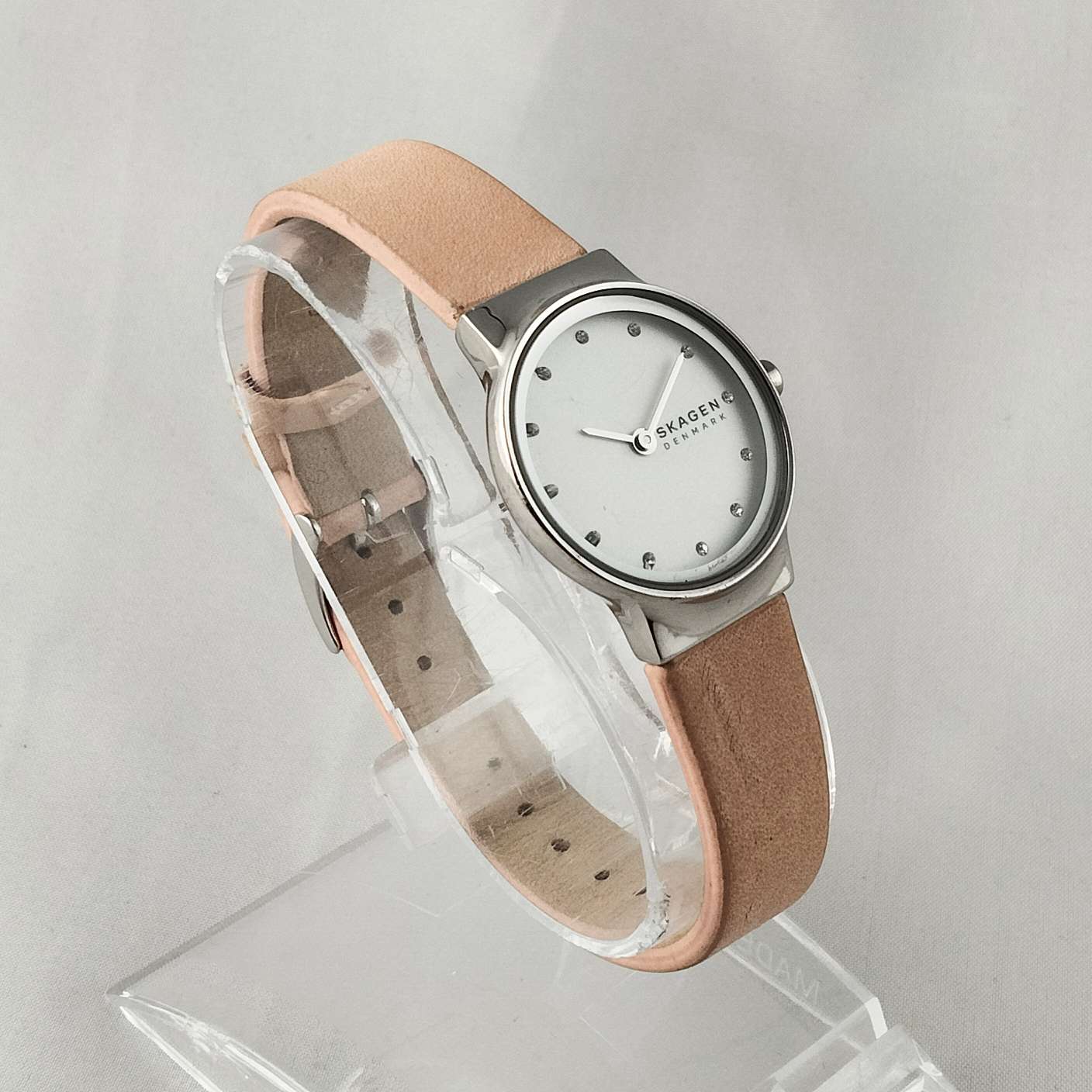 Skagen Watch, Jewel Hour Markers, Peach Genuine Leather Strap