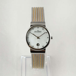 Skagen Watch, Mother of Pearl Dial, Jewel Hour Markers, Mesh Strap