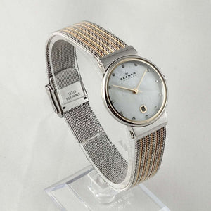 Skagen Watch, Mother of Pearl Dial, Jewel Hour Markers, Mesh Strap