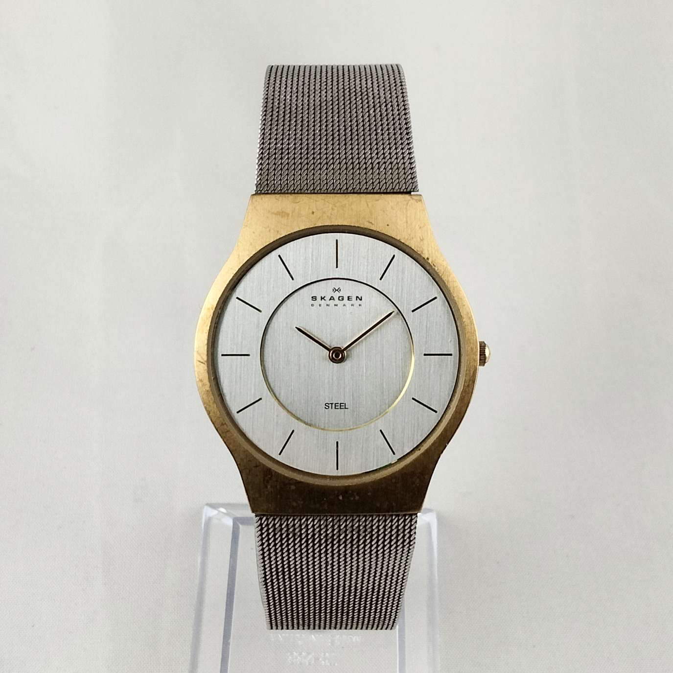 Skagen Oversized Watch, Gold Tone Details, Mesh Strap