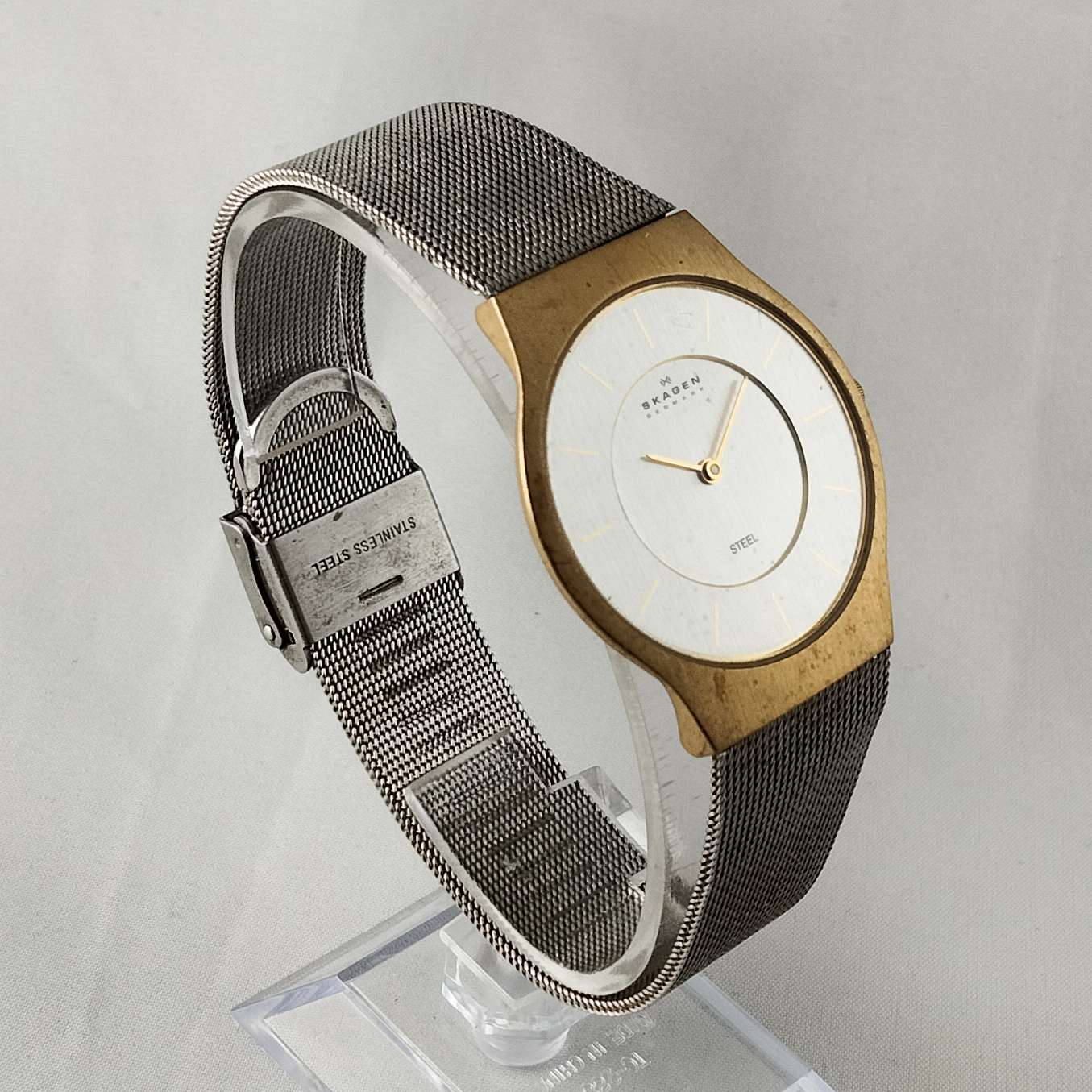 Skagen Oversized Watch, Gold Tone Details, Mesh Strap