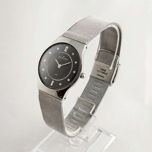 Skagen Unisex Watch, Black Dial with Jewel Details, Mesh Strap