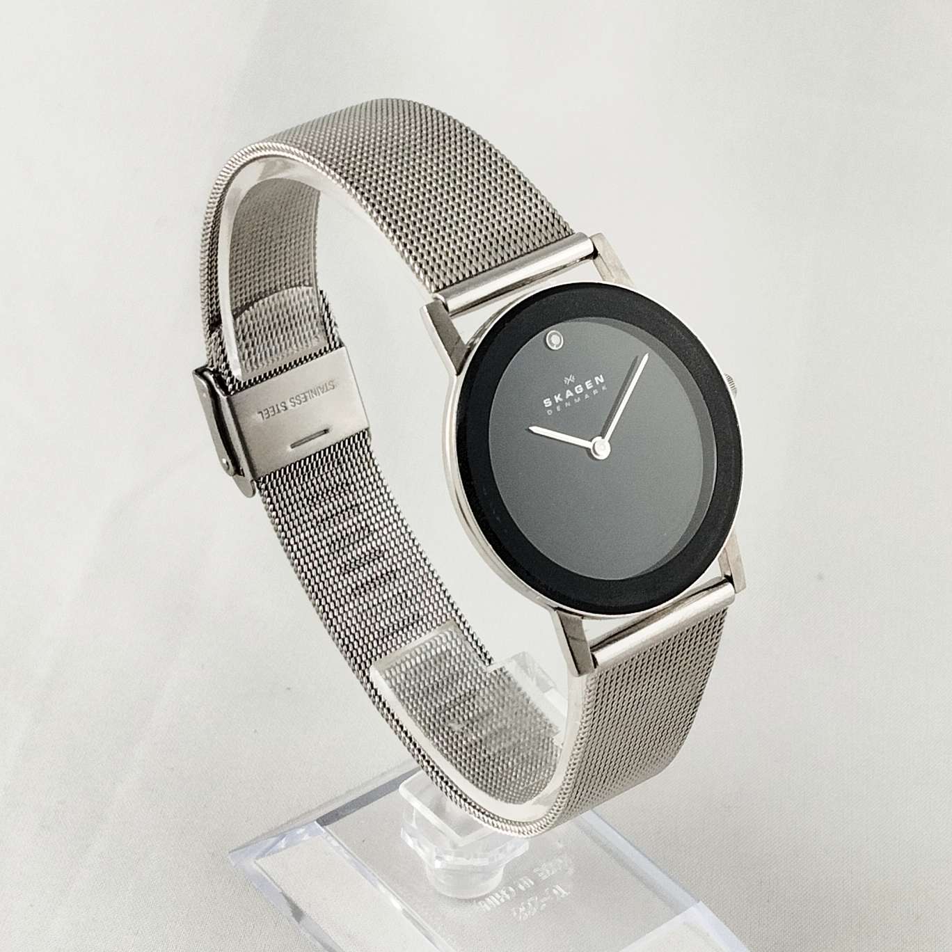 Skagen Unisex Watch, Black Dial with Jewel Details, Mesh Strap