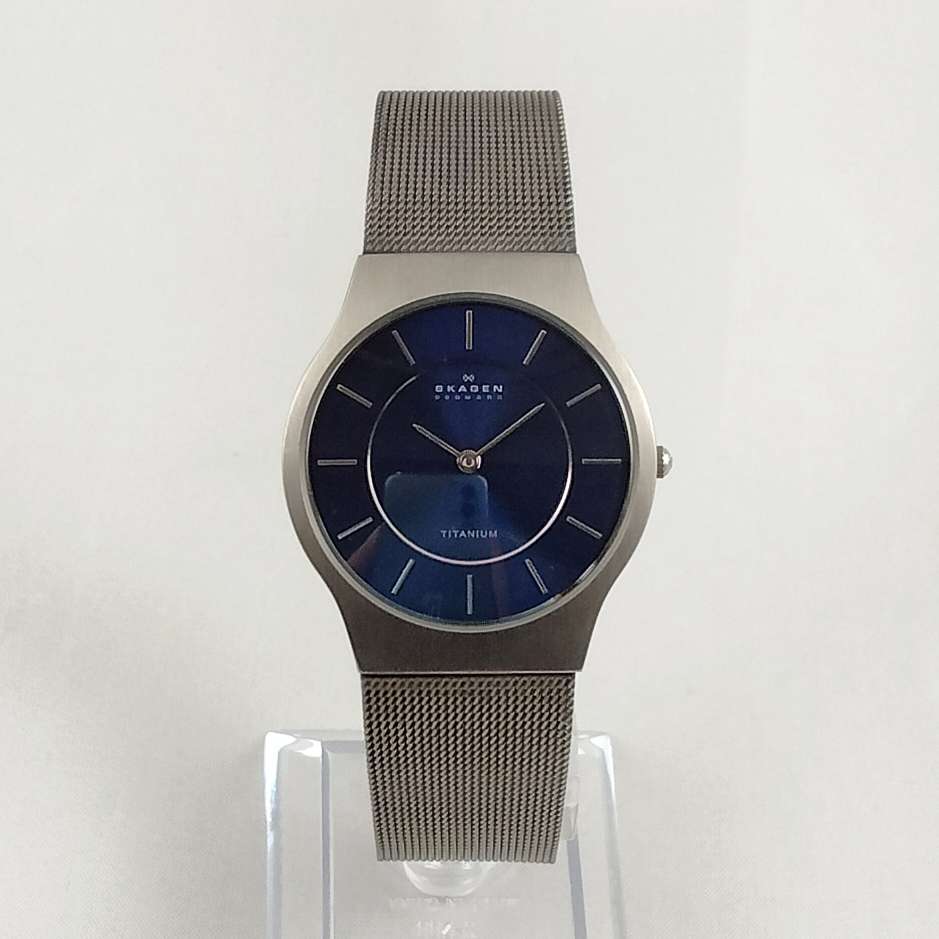 Skagen Oversized Titanium Watch, Round Navy Dial, Mesh Strap